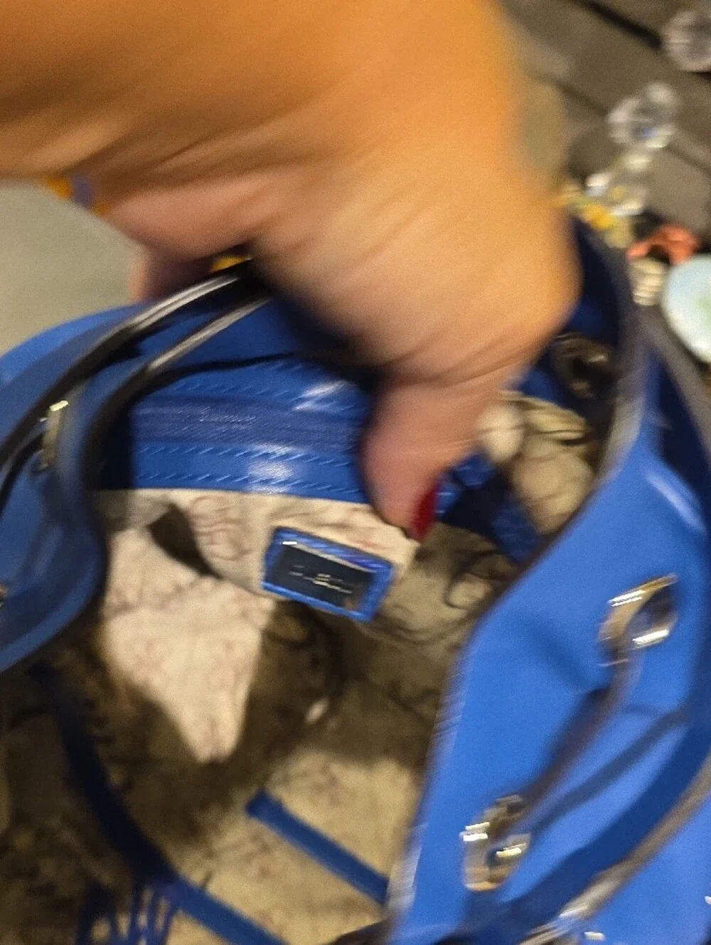 GUESS Royal Blue Drawstring Bucket Bag with Tassel